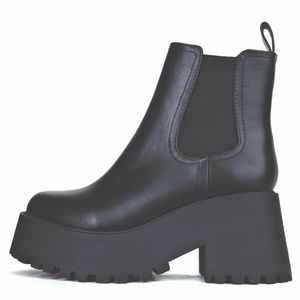 New Black Chelsea Lug Platform Ankle Boots Booties